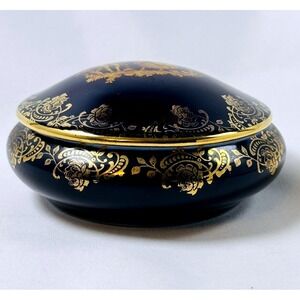 Vintage Limoges Trinket Box Cobalt Blue Gold Rococo Couple